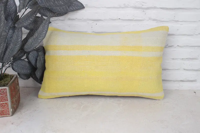 Southwestern Cushion, 12x20 Yellow Cushion Cover, Throw Kilim Pillow, Turkish Kilim Pillow, Seat Pillow Cover, Cushion Cover, Boho Pillow - 1