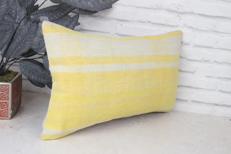 Southwestern Cushion, 12x20 Yellow Cushion Cover, Throw Kilim Pillow, Turkish Kilim Pillow, Seat Pillow Cover, Cushion Cover, Boho Pillow - 3