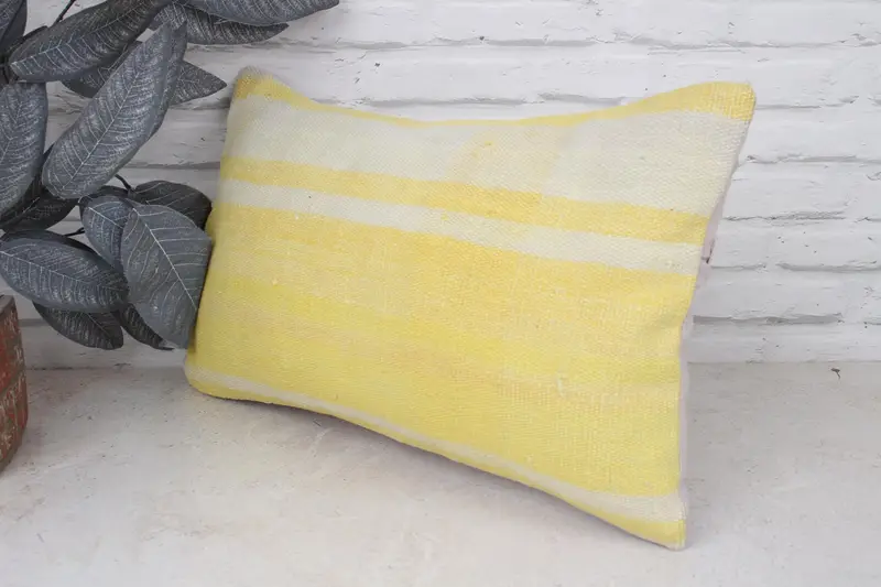 Southwestern Cushion, 12x20 Yellow Cushion Cover, Throw Kilim Pillow, Turkish Kilim Pillow, Seat Pillow Cover, Cushion Cover, Boho Pillow - 4
