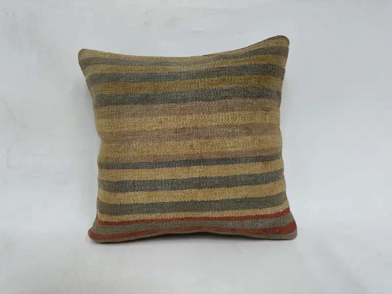Outdoor Throw Pillow, Interior Designer Pillow, Retro Pillow Case, Kilim Pillow, Cushion Cover, 16x16 Beige Pillow Cover, Vintage Pillow - 1
