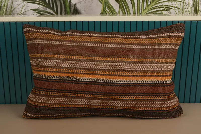 Striped Turkish Gift Cushion Case, 40x60 cm Brown Pillow - 1