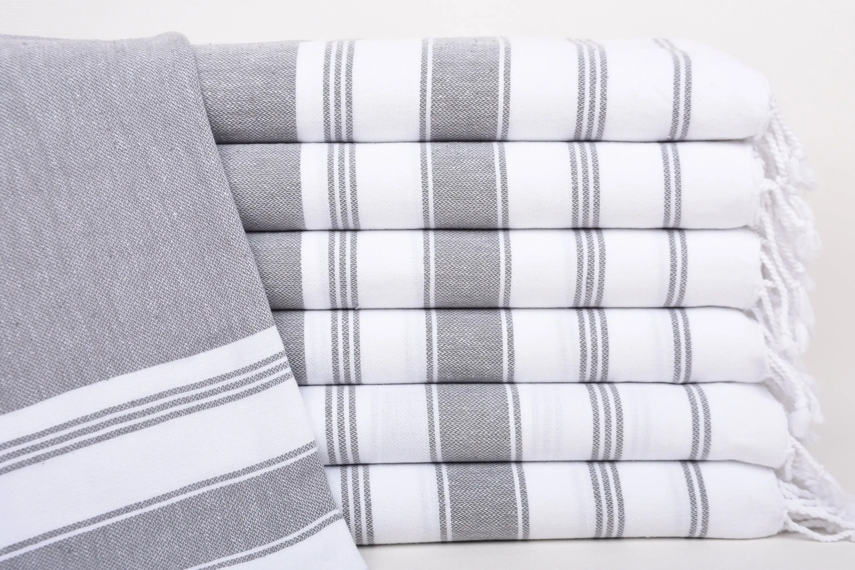 Turkish Hand Towel Gray Striped, Organic Cotton, 44x24 Inches - 1