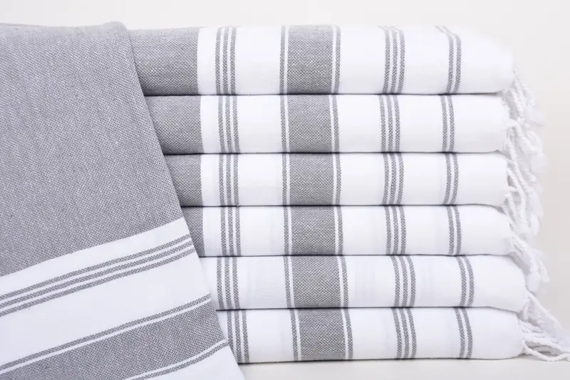 Turkish Hand Towel Gray Striped, Organic Cotton, 44x24 Inches