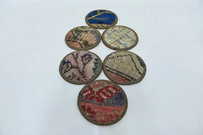 Bohem Yuvarlak Bardak Altlığı, Mavi ve Kırmızı Mutfak Dekoru Bardak Altlığı