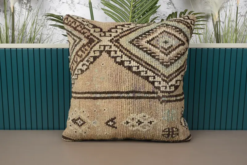 Saisonaler Deko-Überwurf, quadratischer Kissenbezug, geometrisches Beige, 50,8 x 50,8 cm, marokkanisches Euro-Kissenbezug - 1