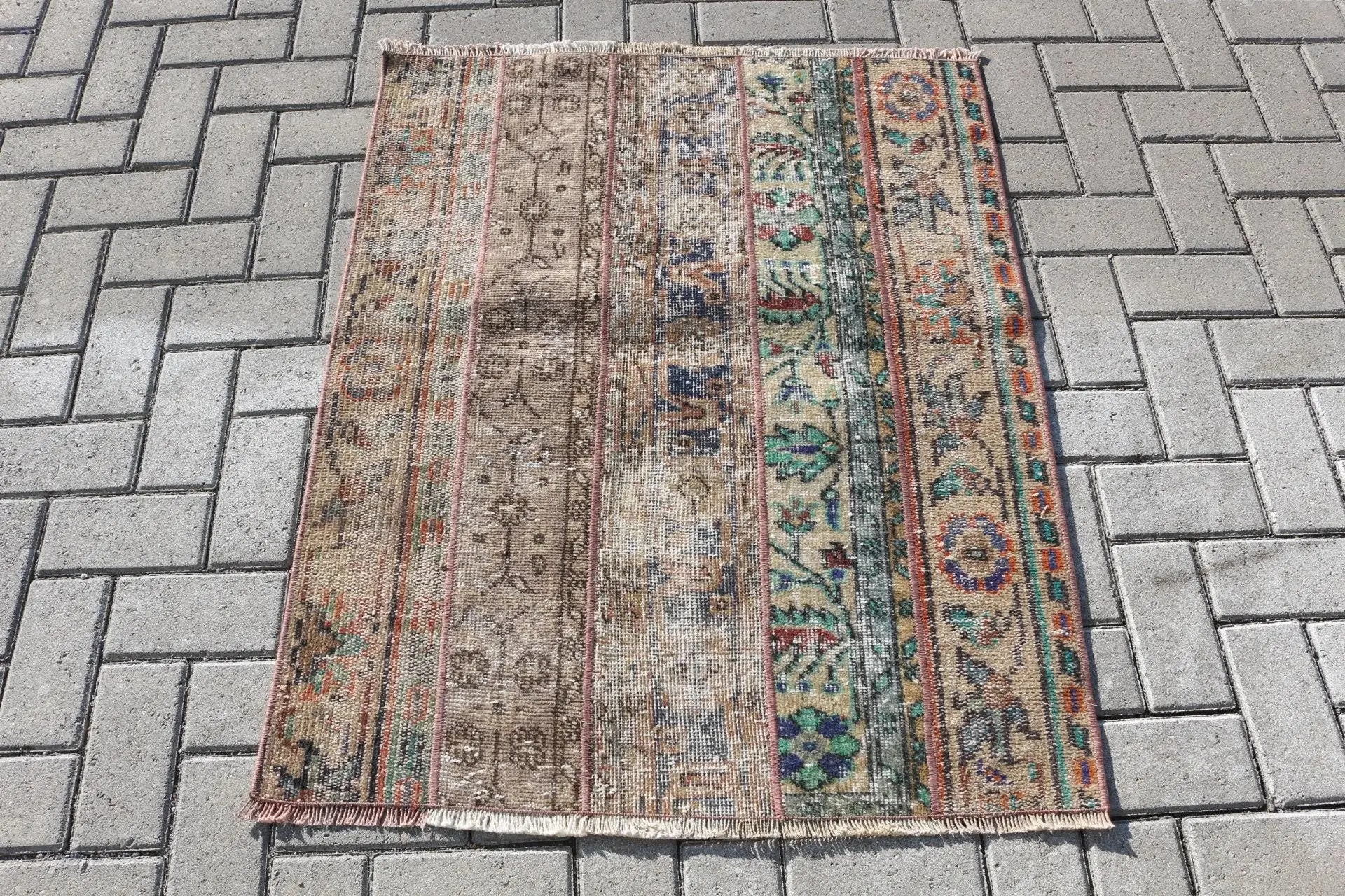 Turkish Vintage Rug 2.9x3.5 ft (87x107 cm), Brown Wool Rug - 1
