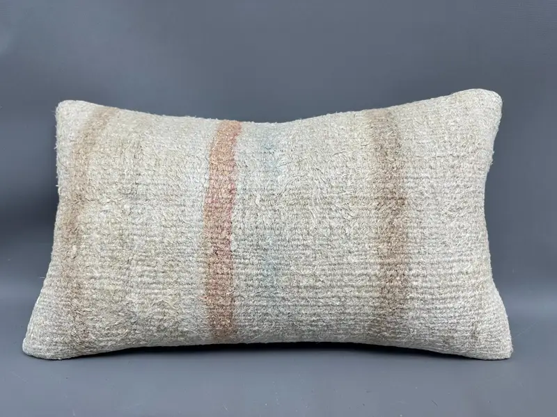Tapestry Pillow, Vintage Pillow, Vintage Kilim Throw Pillow, Kilim Pillow Cover, Ethnic Pillow, Pillow Case, 12x20 Beige Cushion - 4