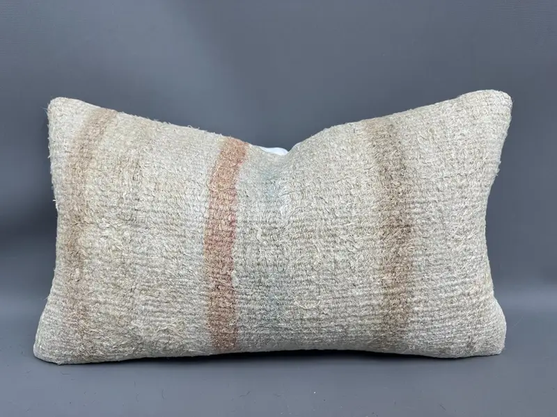 Tapestry Pillow, Vintage Pillow, Vintage Kilim Throw Pillow, Kilim Pillow Cover, Ethnic Pillow, Pillow Case, 12x20 Beige Cushion - 1