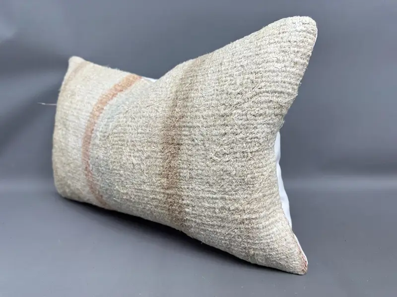 Tapestry Pillow, Vintage Pillow, Vintage Kilim Throw Pillow, Kilim Pillow Cover, Ethnic Pillow, Pillow Case, 12x20 Beige Cushion - 3
