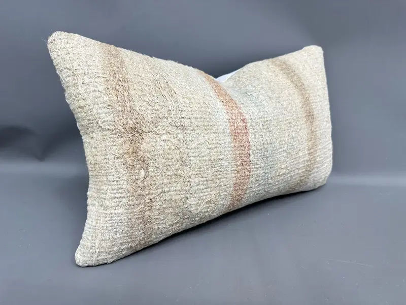 Tapestry Pillow, Vintage Pillow, Vintage Kilim Throw Pillow, Kilim Pillow Cover, Ethnic Pillow, Pillow Case, 12x20 Beige Cushion - 2