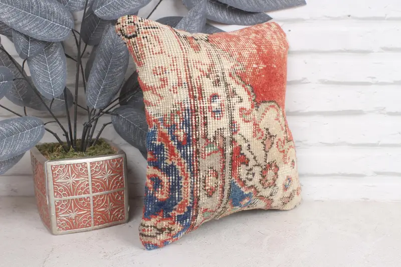 Pillow, 12x12 Red Cushion Cover, Kilim Cushion Sham, Chair Cushion, Kilim Pillow, Ikat Cushion, Square Throw Cushion Cover, Turkish Kilim Pillow - 4