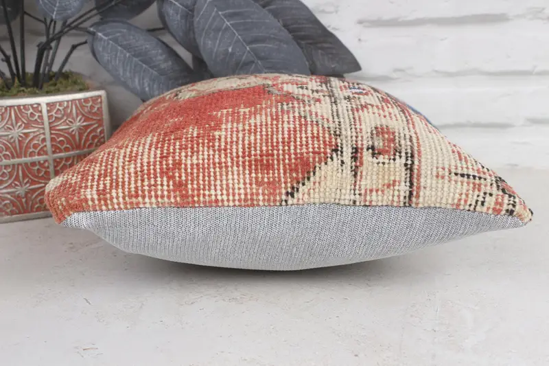 Pillow, 12x12 Red Cushion Cover, Kilim Cushion Sham, Chair Cushion, Kilim Pillow, Ikat Cushion, Square Throw Cushion Cover, Turkish Kilim Pillow - 5