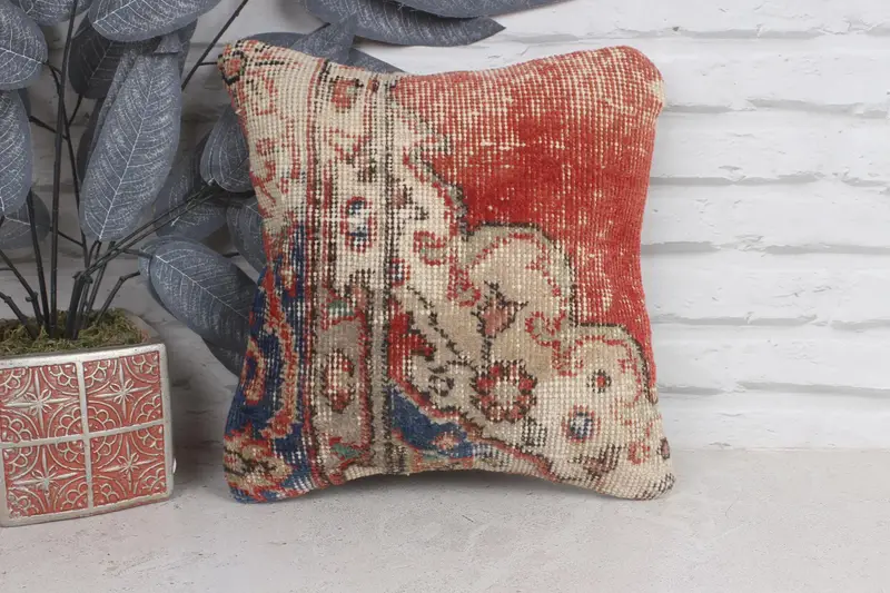 Pillow, 12x12 Red Cushion Cover, Kilim Cushion Sham, Chair Cushion, Kilim Pillow, Ikat Cushion, Square Throw Cushion Cover, Turkish Kilim Pillow - 1