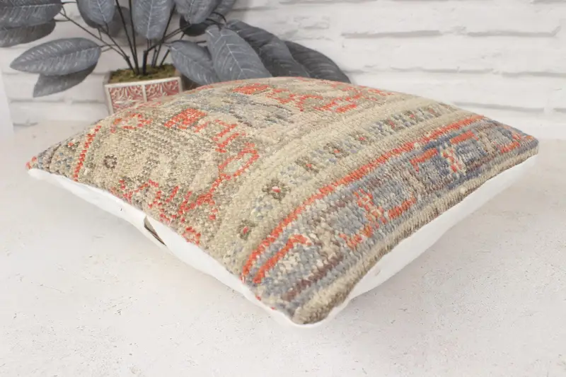 Turkish Rugs Pillow Case, Vintage Pillow, Antique Pillows, 14x14 Blue Pillow Case, Cushion Cover, Custom Cushion Case, Throw Kilim Pillow - 6