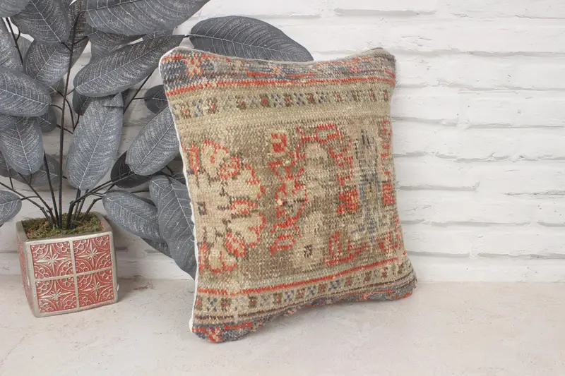 Turkish Rugs Pillow Case, Vintage Pillow, Antique Pillows, 14x14 Blue Pillow Case, Cushion Cover, Custom Cushion Case, Throw Kilim Pillow - 3