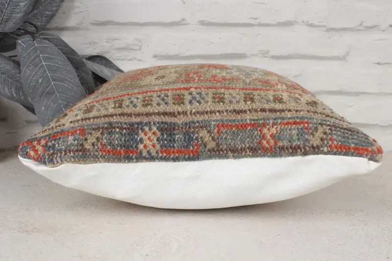 Turkish Rugs Pillow Case, Vintage Pillow, Antique Pillows, 14x14 Blue Pillow Case, Cushion Cover, Custom Cushion Case, Throw Kilim Pillow - 5