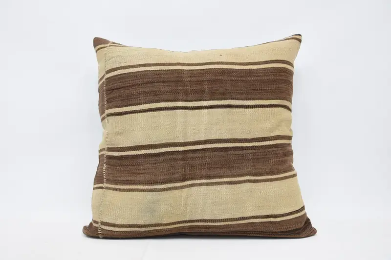 Vintage Beige Cushion Case, Striped Antique Large Square 80x80 cm Euro Sham - 1