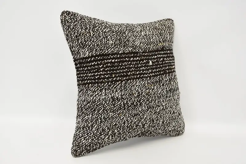 Kilim Pillow Cover, Kilim Cushion Sham, Pillow Sham, Crochet Pattern Pillow Cover, Vintage Kilim Throw Pillow, 12x12 Brown Pillow - 3