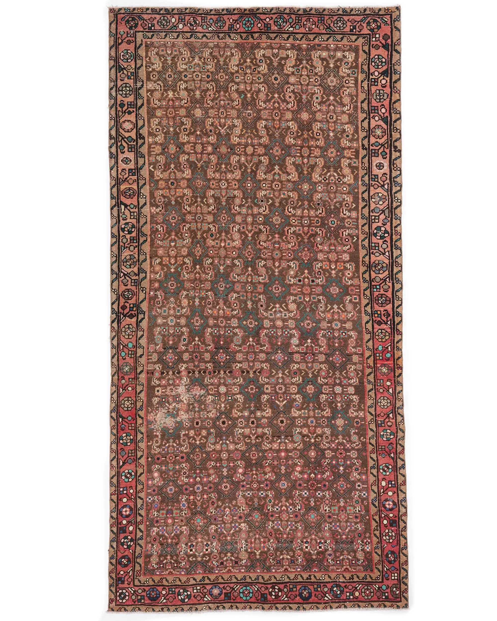 Türk Vintage Halı, 4.6x9.3 ft Halı, Kahverengi Kırmızı Puantiyeli Halı - 1