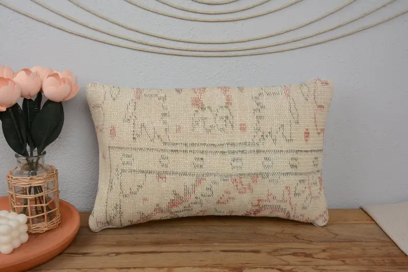 Pillow, Aesthetic Pillow Case, Kilim Pillow, Home Decor Pillow, 12x20 Beige Pillow Cover, One Of A Kind Cushion Cover, Kilim Cushion Sham - 2