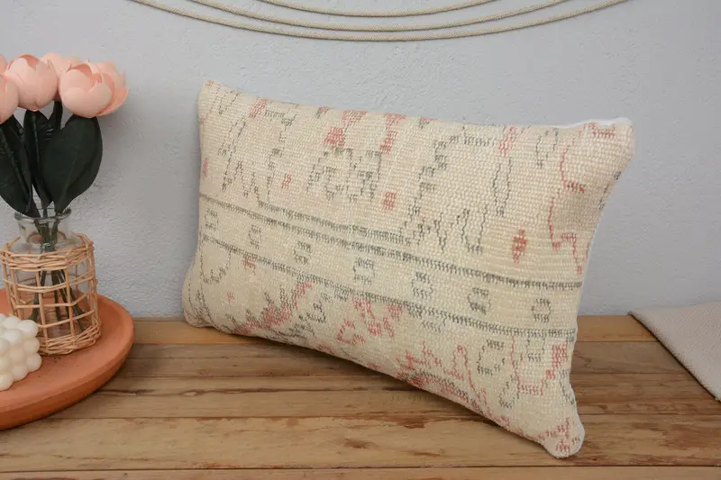 Pillow, Aesthetic Pillow Case, Kilim Pillow, Home Decor Pillow, 12x20 Beige Pillow Cover, One Of A Kind Cushion Cover, Kilim Cushion Sham - 4