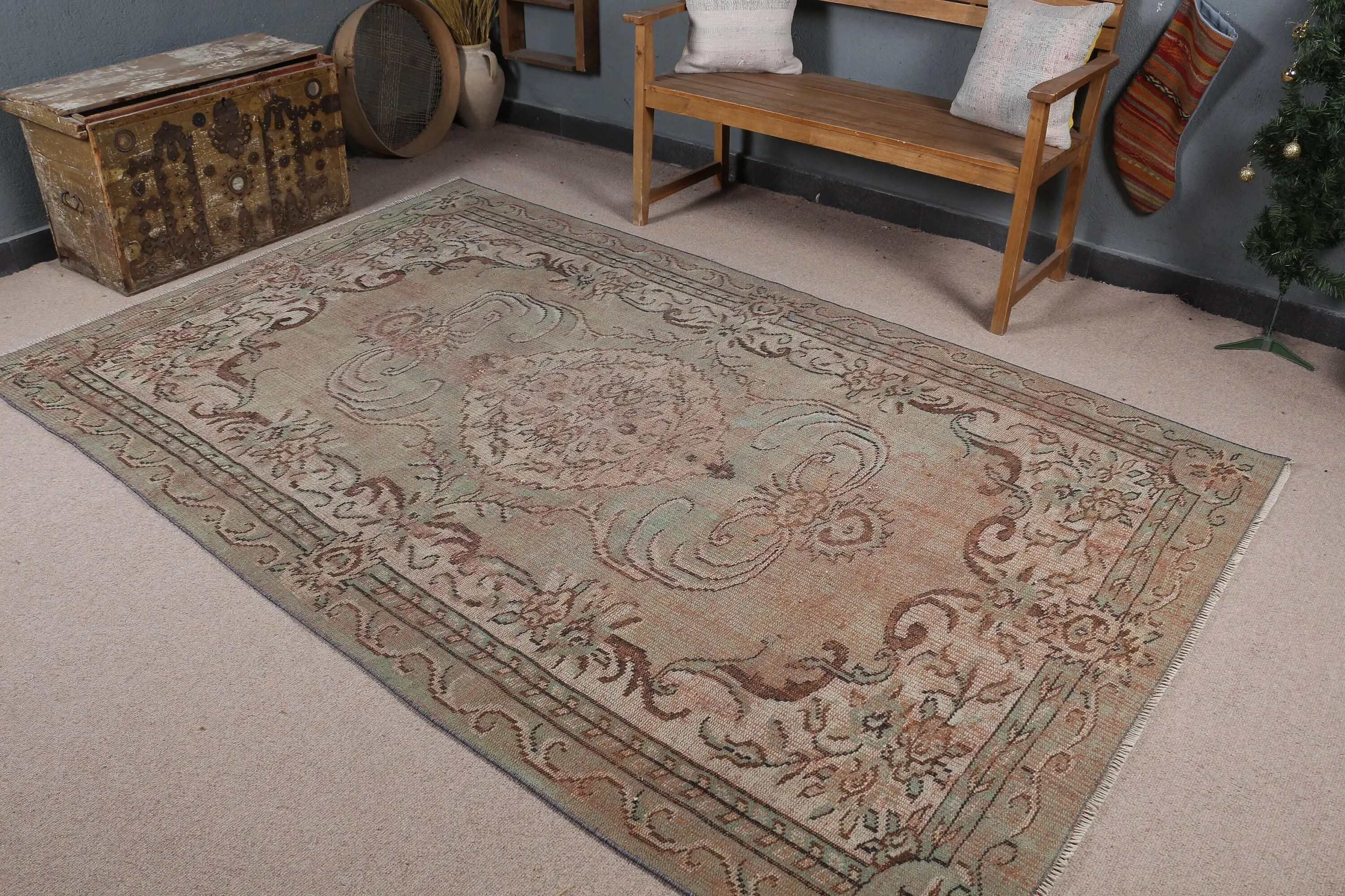 Vintage Türk Halısı 5,6x8,9 ft (171x270 cm), Kahverengi Kamuflaj Halı - 1