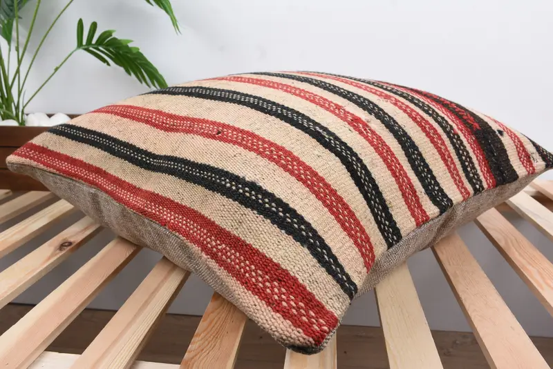 Handmade Kilim Cushion, 24x24 Red Pillow Sham, Pillow Sham, Handmade Throw Pillow Case, Ethnical Kilim Rug Pillow, Kilim Cushion Sham - 6