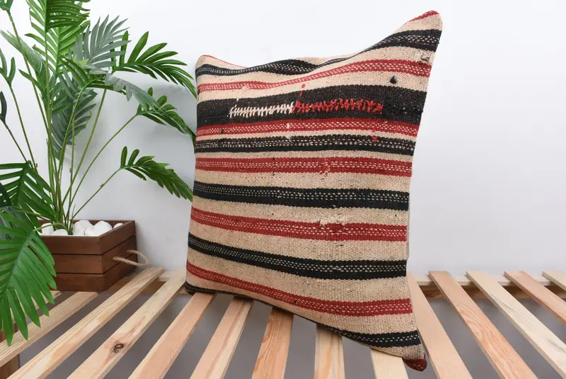 Handmade Kilim Cushion, 24x24 Red Pillow Sham, Pillow Sham, Handmade Throw Pillow Case, Ethnical Kilim Rug Pillow, Kilim Cushion Sham - 5
