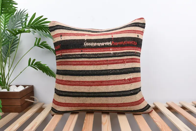 Handmade Kilim Cushion, 24x24 Red Pillow Sham, Pillow Sham, Handmade Throw Pillow Case, Ethnical Kilim Rug Pillow, Kilim Cushion Sham - 1