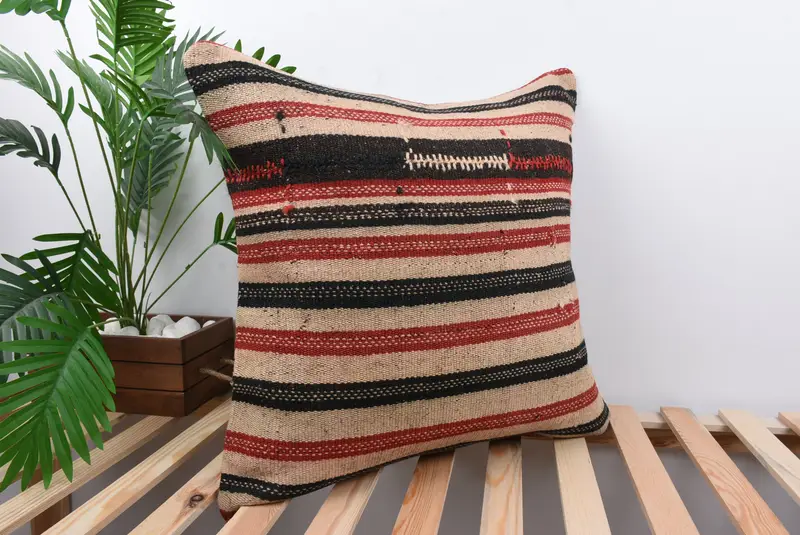Handmade Kilim Cushion, 24x24 Red Pillow Sham, Pillow Sham, Handmade Throw Pillow Case, Ethnical Kilim Rug Pillow, Kilim Cushion Sham - 4