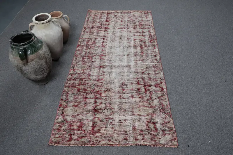 3.1x6.5 ft Türk Halısı, Vintage Vurgu Halısı, Kırmızı Beyaz Patchwork Halı - 1