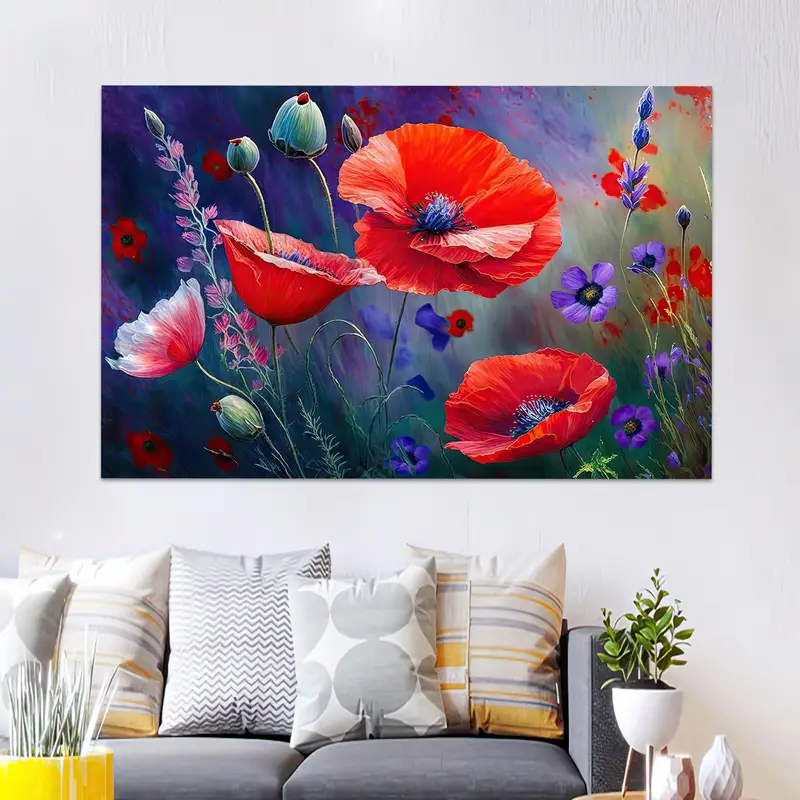 Vidrio impreso moderno: diseño de amapola roja para una decoración de cocina elegante