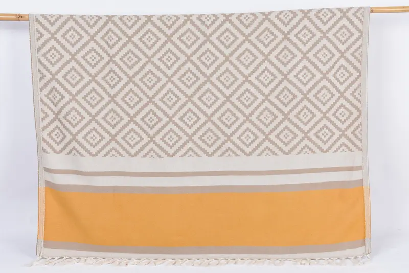 Beach Towel Monogrammed Turkish Cotton Light Brown, 69x36 Inches