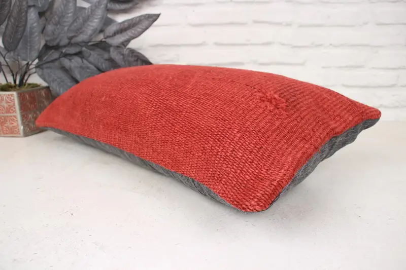 Antique Pillows, Kilim Cushion Sham, Cushion, Handmade Kilim Cushion, 12x24 Red Pillow Case, Living Room Throw Pillow Case - 6