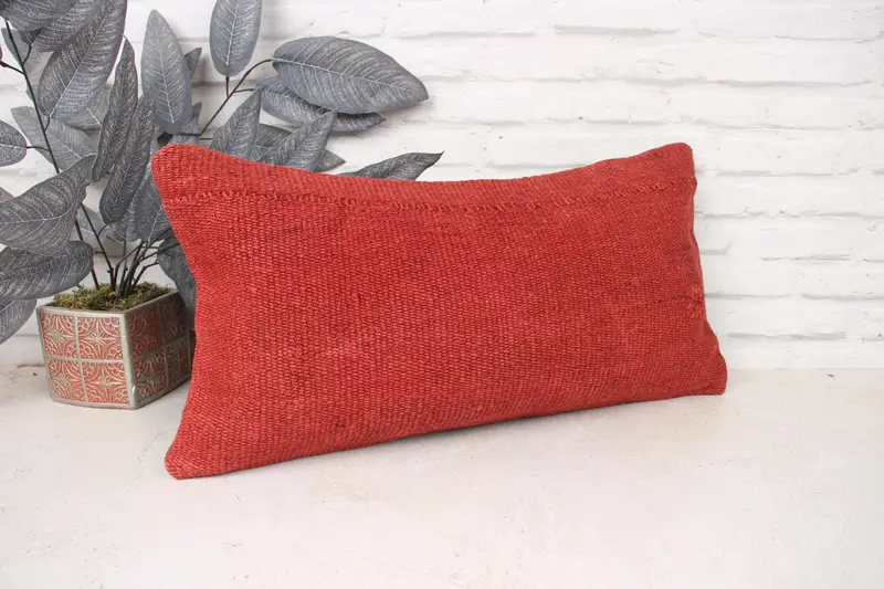 Antique Pillows, Kilim Cushion Sham, Cushion, Handmade Kilim Cushion, 12x24 Red Pillow Case, Living Room Throw Pillow Case - 3