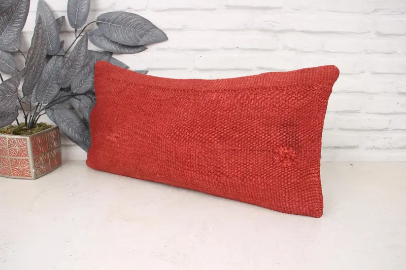 Antique Pillows, Kilim Cushion Sham, Cushion, Handmade Kilim Cushion, 12x24 Red Pillow Case, Living Room Throw Pillow Case - 4