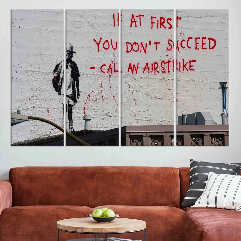 Banksy bir hava saldırısı, banksy grafiti duvar sanatı, modern duvar dekor, tuval duvar sanatı, banksy hava saldırısı, insan mağara duvar dekor, ev dekoru - 3