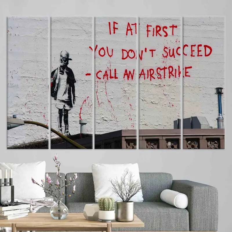 Banksy bir hava saldırısı, banksy grafiti duvar sanatı, modern duvar dekor, tuval duvar sanatı, banksy hava saldırısı, insan mağara duvar dekor, ev dekoru - 4