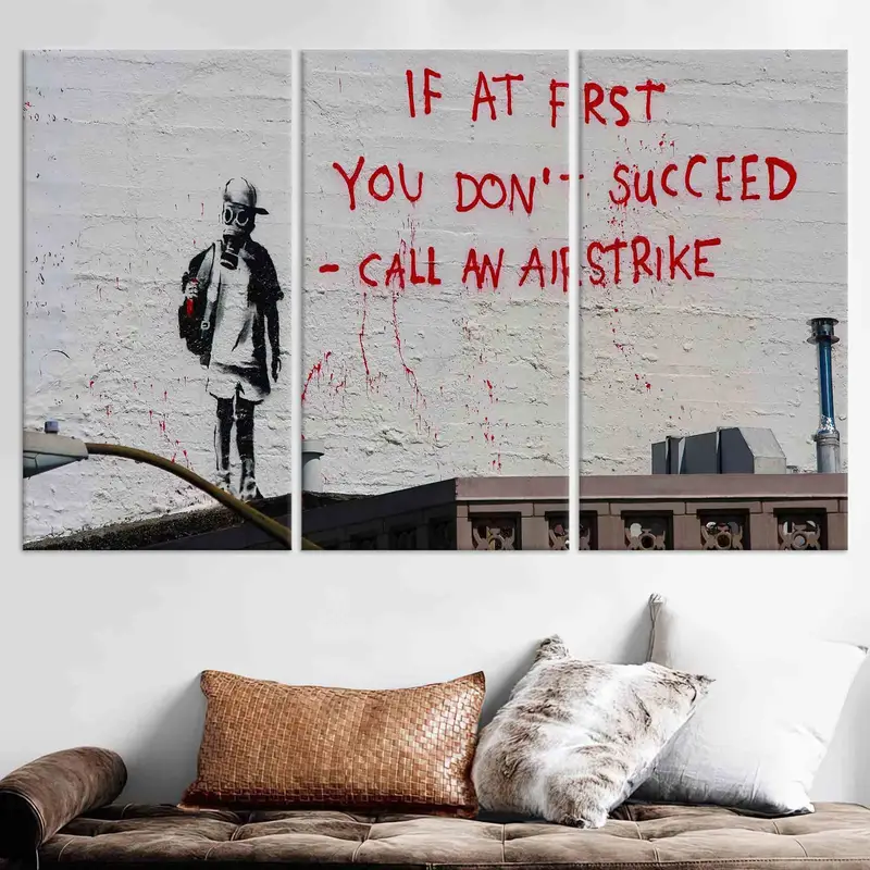 Banksy bir hava saldırısı, banksy grafiti duvar sanatı, modern duvar dekor, tuval duvar sanatı, banksy hava saldırısı, insan mağara duvar dekor, ev dekoru - 2