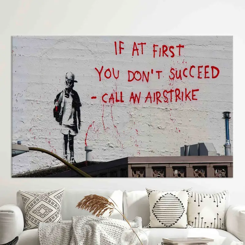 Banksy bir hava saldırısı, banksy grafiti duvar sanatı, modern duvar dekor, tuval duvar sanatı, banksy hava saldırısı, insan mağara duvar dekor, ev dekoru - 1