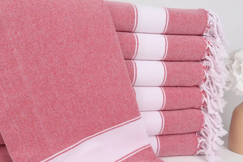 Düğün Hediyeleri Kişiye Özel Kırmızı Çizgili Havlu, 36x71 İnç