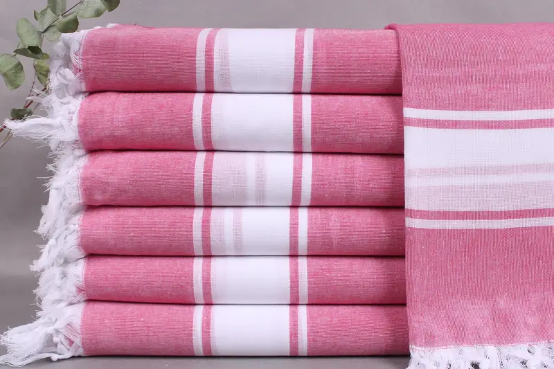 Organic Beach Towel Fuchsia Striped, Beige Secondary, 40x71 Inches