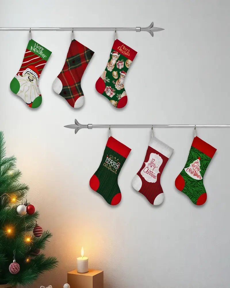 Media festiva de adorno navideño blanco y rojo, acogedora decoración navideña de algodón