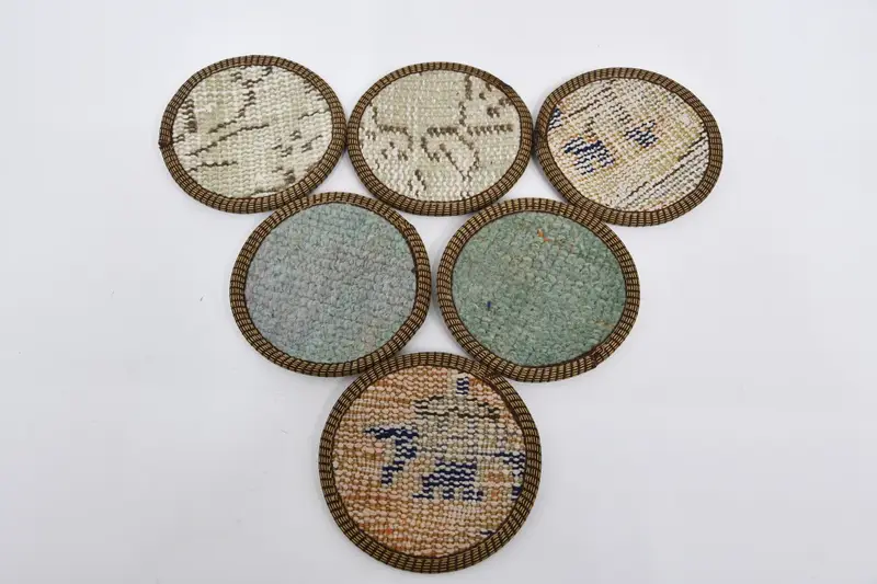 Posavasos circulares azules y naranjas, conjunto único de posavasos de café