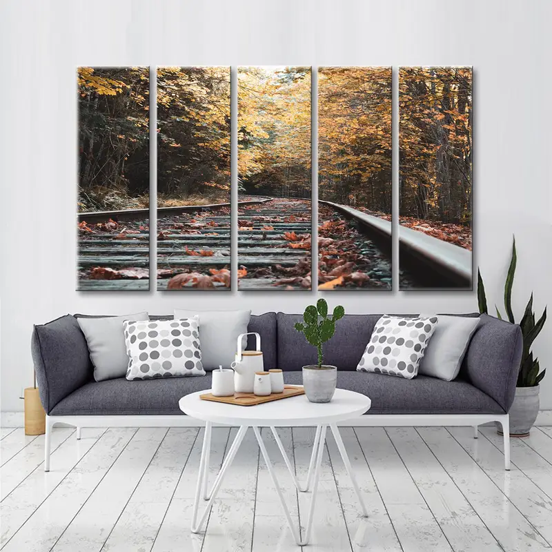 Autumn Canvas Art, The Rail Wall Art, Autumn Leaves On Rail ,Wall Art Decor, Fall Decor, Modern Wall Art, Autumn Prints, Rail Painting Art - 4