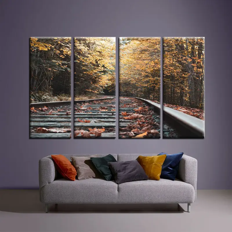 Autumn Canvas Art, The Rail Wall Art, Autumn Leaves On Rail ,Wall Art Decor, Fall Decor, Modern Wall Art, Autumn Prints, Rail Painting Art - 2