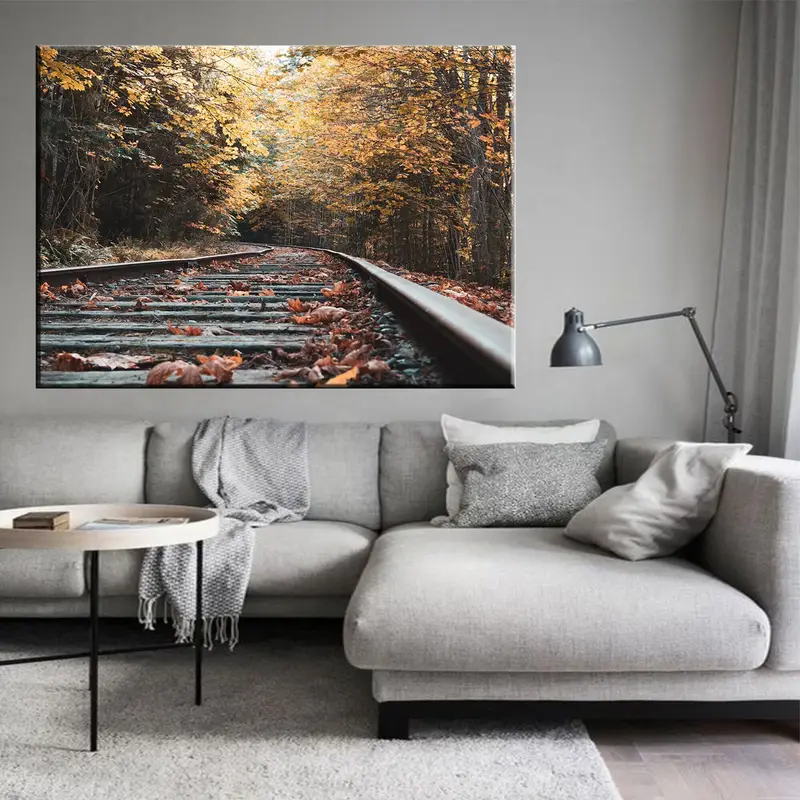 Autumn Canvas Art, The Rail Wall Art, Autumn Leaves On Rail ,Wall Art Decor, Fall Decor, Modern Wall Art, Autumn Prints, Rail Painting Art - 1