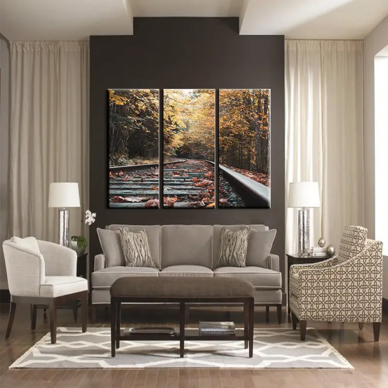 Autumn Canvas Art, The Rail Wall Art, Autumn Leaves On Rail ,Wall Art Decor, Fall Decor, Modern Wall Art, Autumn Prints, Rail Painting Art - 3