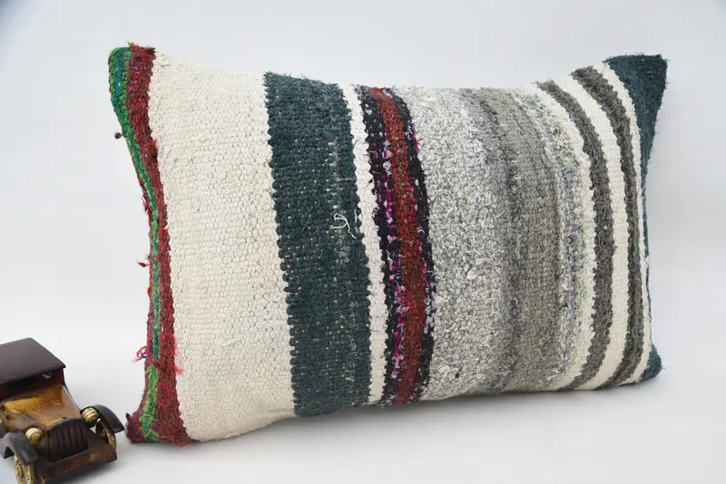 Turkish Kilim Pillow, Kilim Pillow Cover, Pillow Cover, Anatolian Cushion, 16x24 Gray Cushion Cover, Interior Designer Pillow - 2