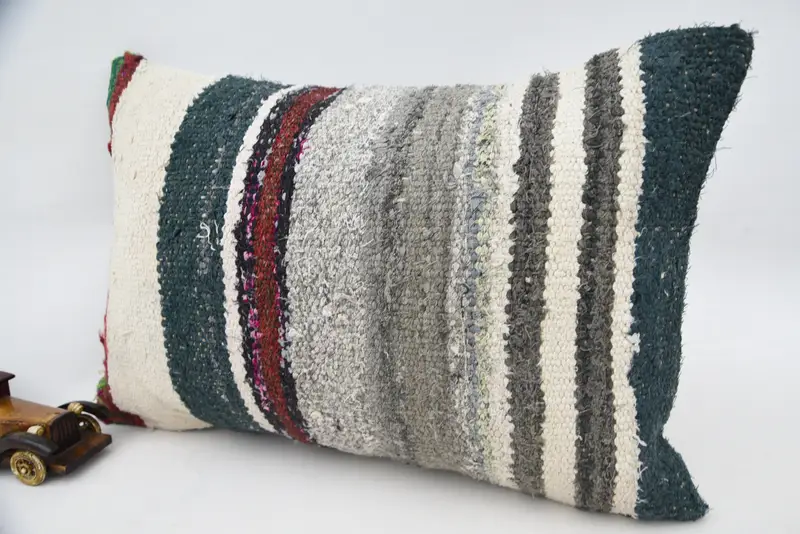 Turkish Kilim Pillow, Kilim Pillow Cover, Pillow Cover, Anatolian Cushion, 16x24 Gray Cushion Cover, Interior Designer Pillow - 3